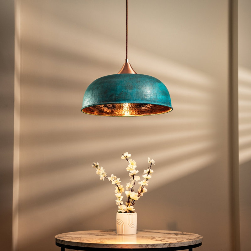 ALFIQ Handmade Hammered Copper Pendant Light for Kitchen, Dining Room and Interior Spaces, Emerald