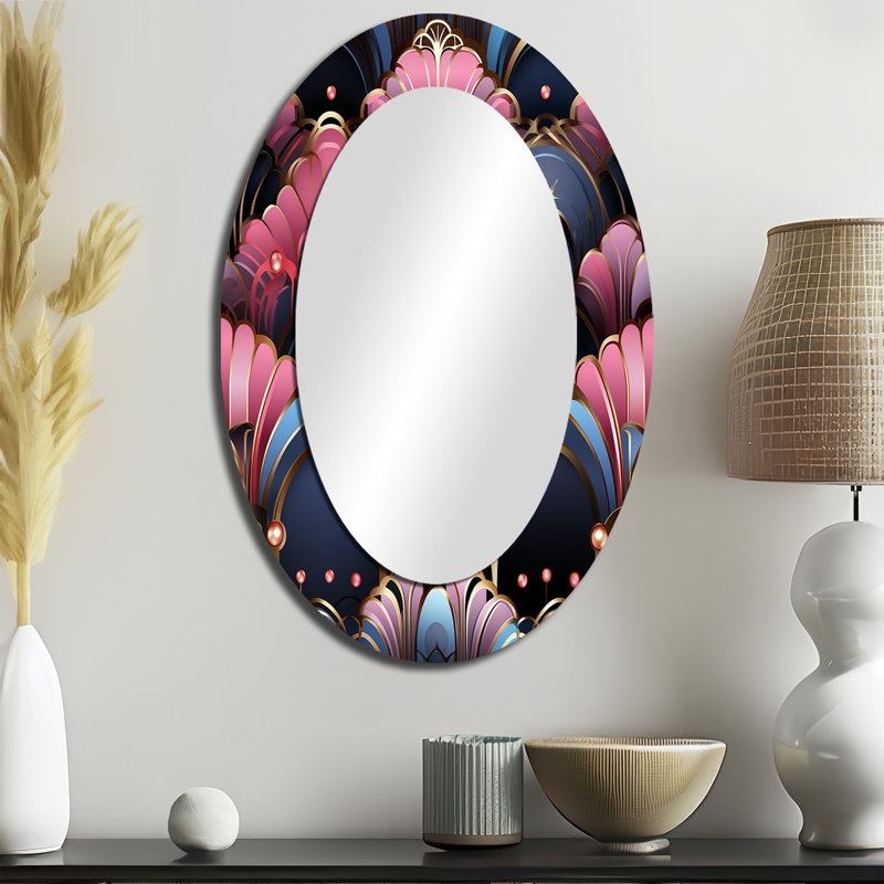 Theophanes - Pink Bohemian Oval Wall Mirror, 36" H x 24" W