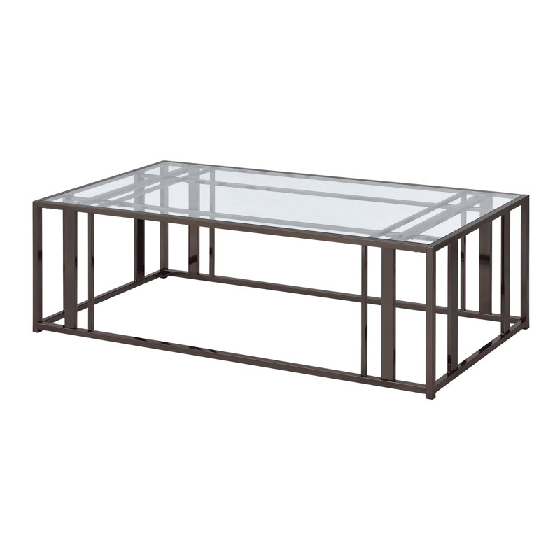 Table basse avec cadre en métal et plateau en verre, Nickel noir