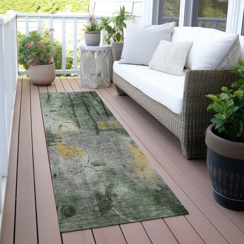 Machine Washable Indoor/Outdoor Xhevrie Pewter Rug, Runner 2'3" x 7'6"