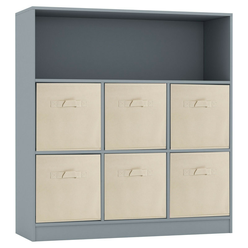 Alyssia 94 cm H x 88 cm W Standard Bookcase, Grey/Cream