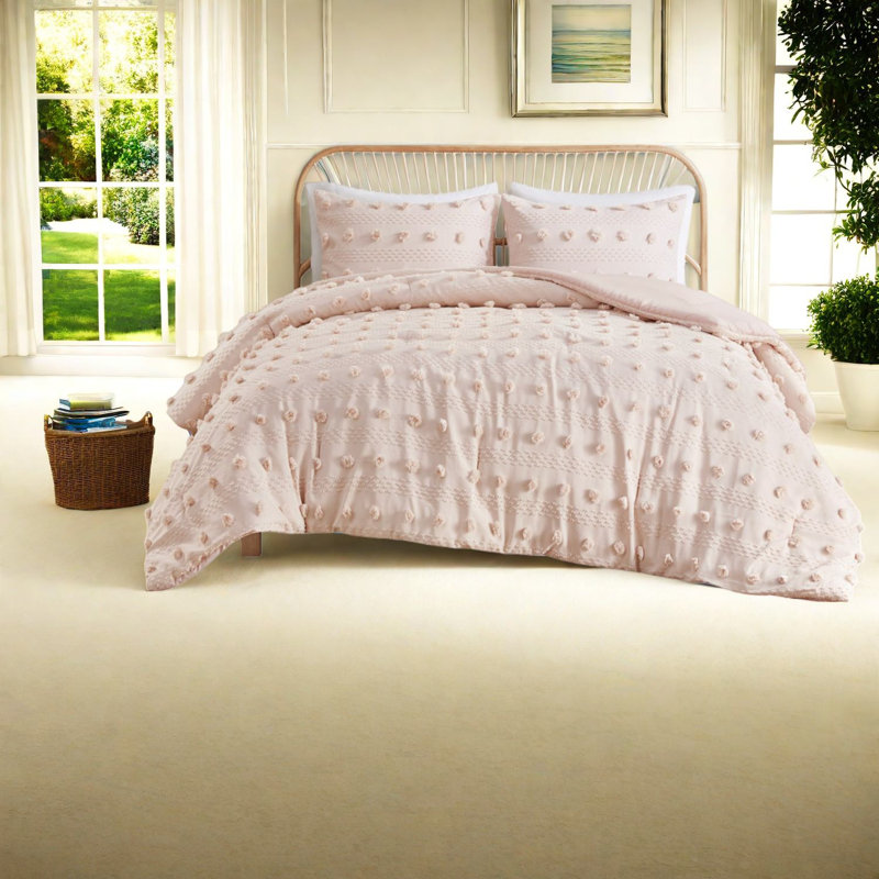 Elegant Polyester Bedding Set, Modern Pink Jacquard Design For Home