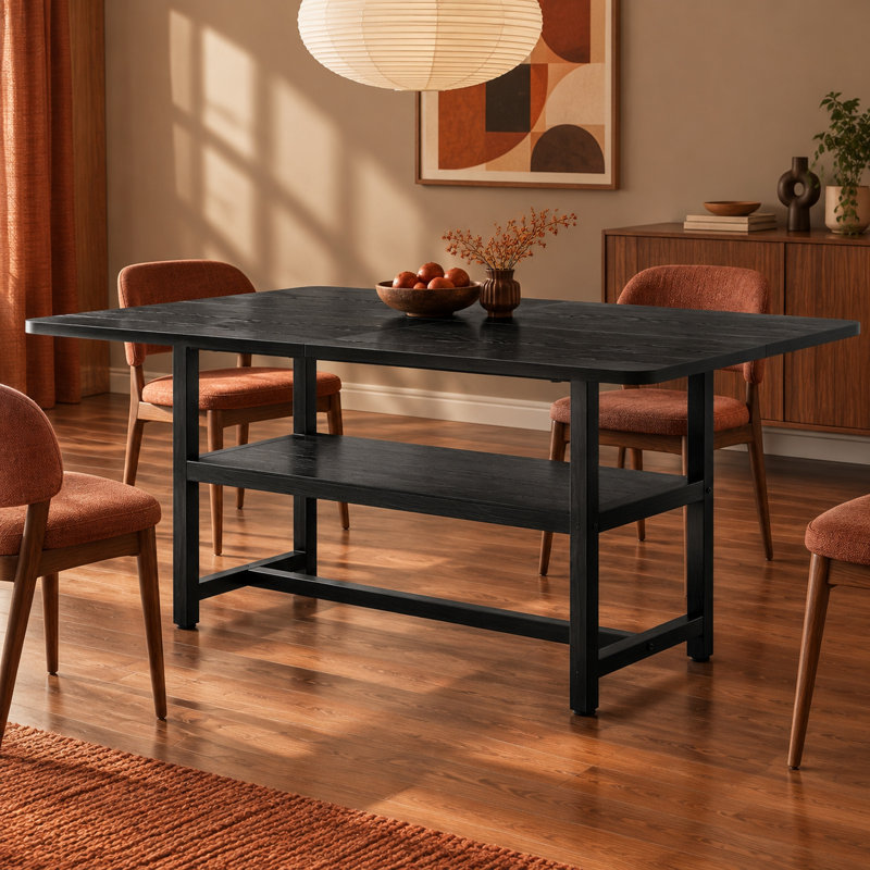 Table de salle à manger moderne en bois d'ingénierie noir avec rangement, 180 x 90 cm., Noir