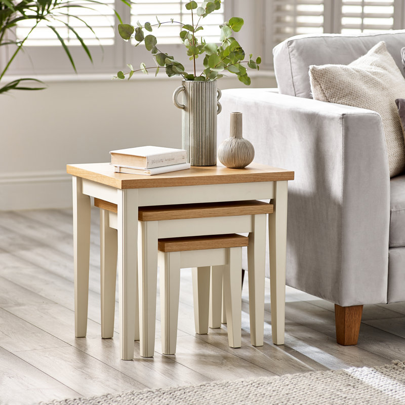 Ensemble de 3 tables de salon Abbondanza, Plateau brun / structure blanche