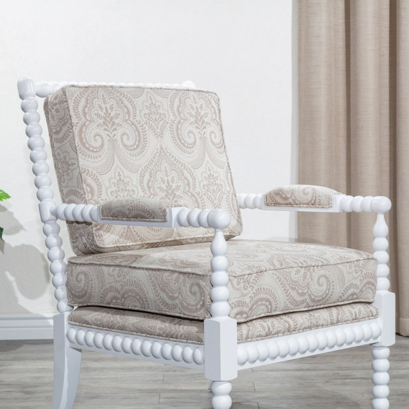 Fauteuil Spindle, finition blanche, tissu cachemire taupe