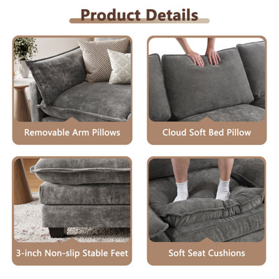 116.5" U Shaped Modular Sofa, Comfy Sectional Couch with Moveable Ottoman for Living Room