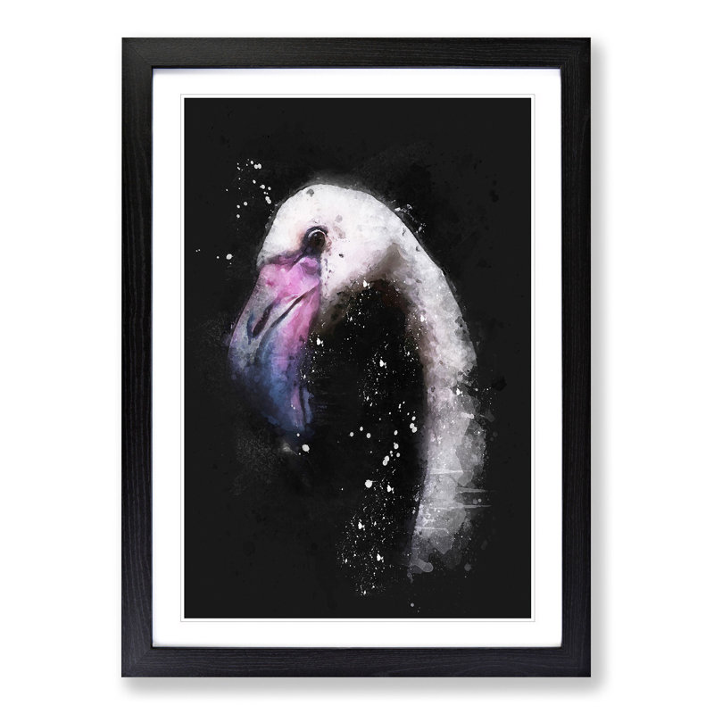 A Pink Flamingo Bird - Picture Frame Graphic Art Print, 45cm H x 33cm W x 2cm D, Black Framed