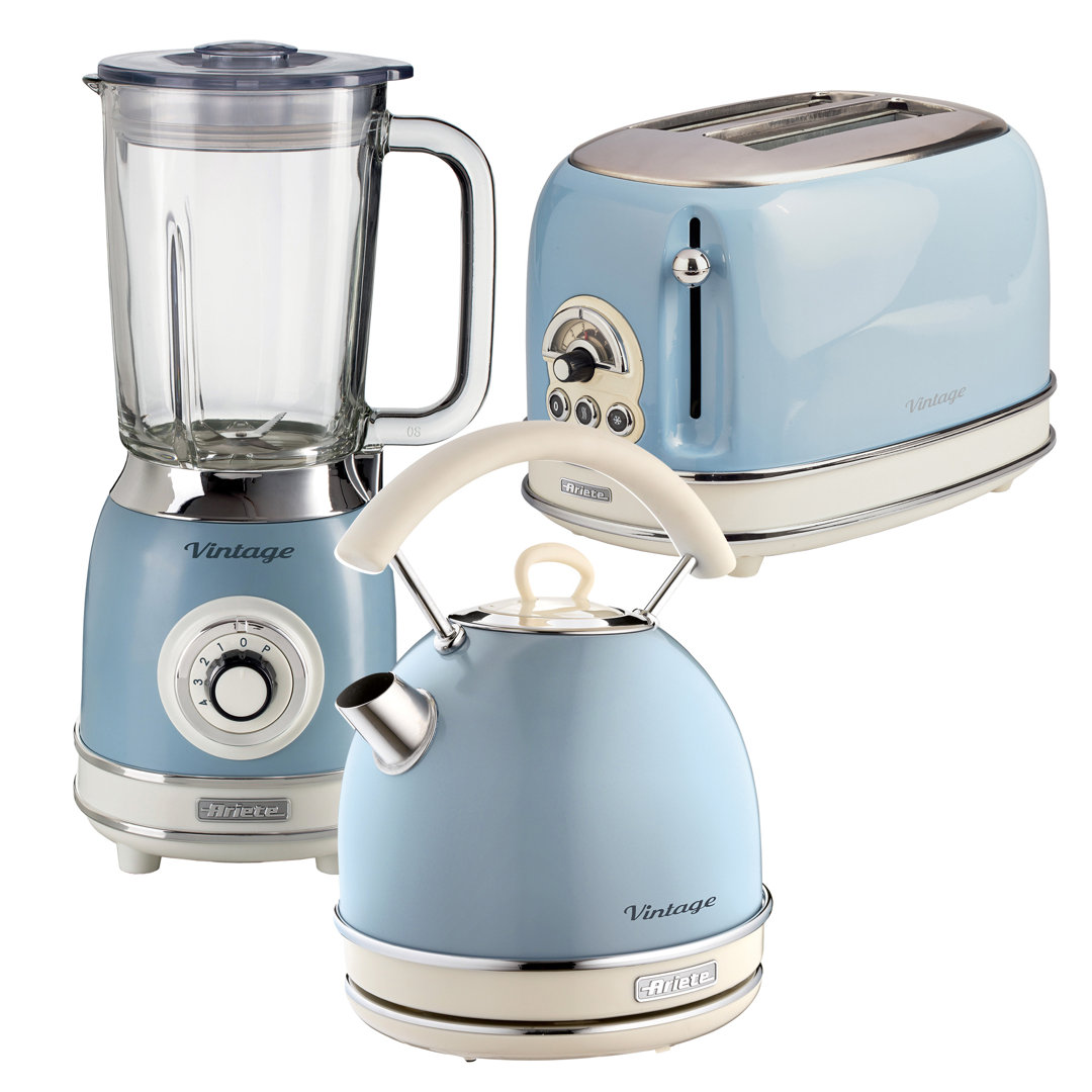 Ariete Vintage 1.7L Dome Kettle With 2 Slice Toaster And 1.5L Glass Jug Blender Set
