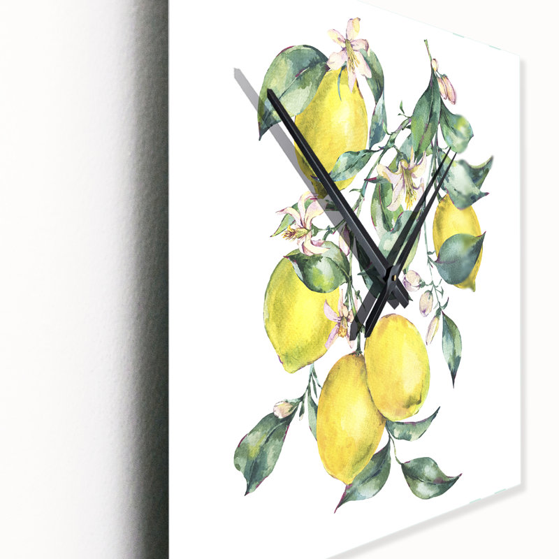 Branche de citrons jaunes et de feuilles I - Horloge murale tropicale, Petit