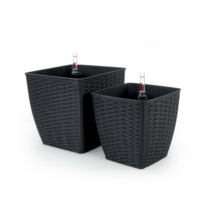 Ensemble de 2 pots de fleurs style urne carré tissé pour un décor intérieur et extérieur naturel, Espresso