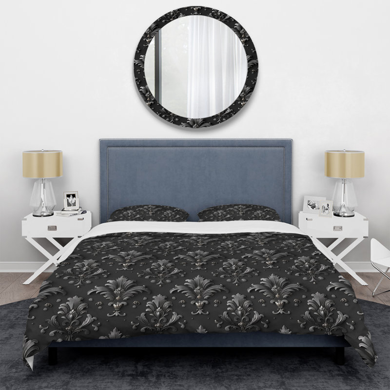 Ensemble de housse de couette transitionnelle gris foncé Glamour Luxe IV, Housse de couette pour grand lit et 2 taies décor