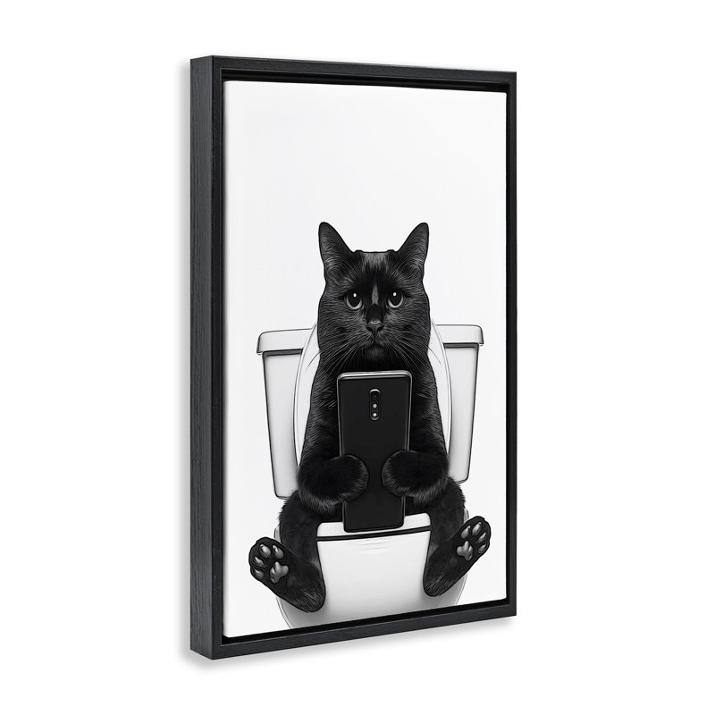 Chat textos sur toile de toilette flottante noire encadrée par Annalisa Latella, Cadre flottant noir de jais