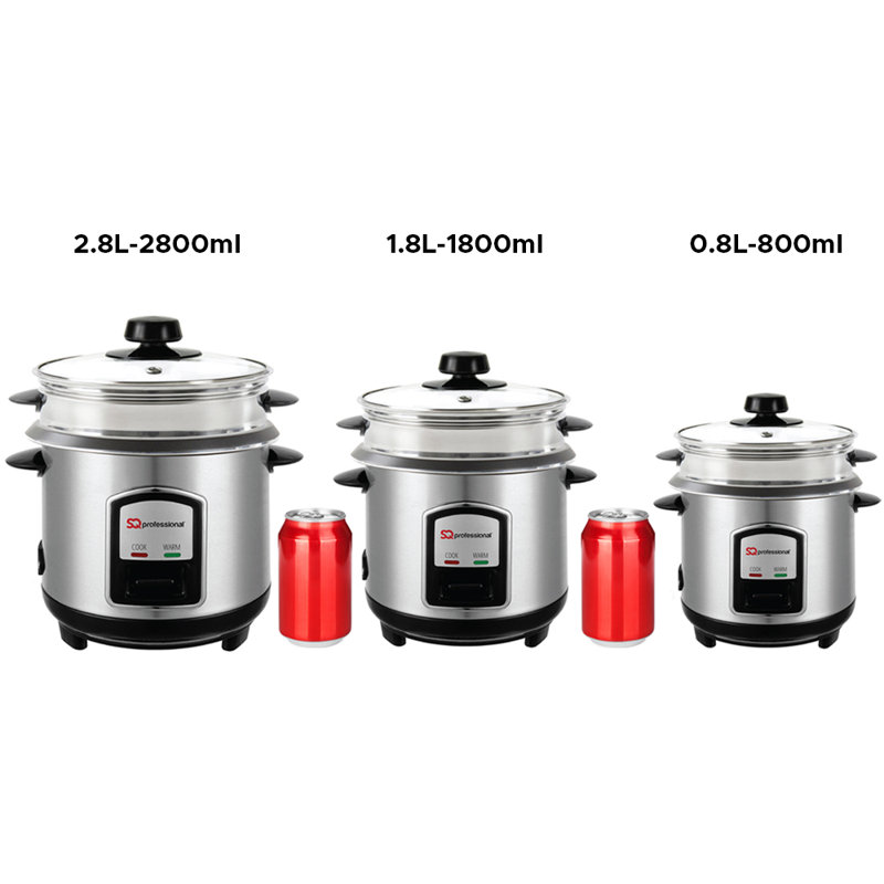 SQ Professional Lustro Stainless Steel Rice Cooker with Steamer, 0.8L