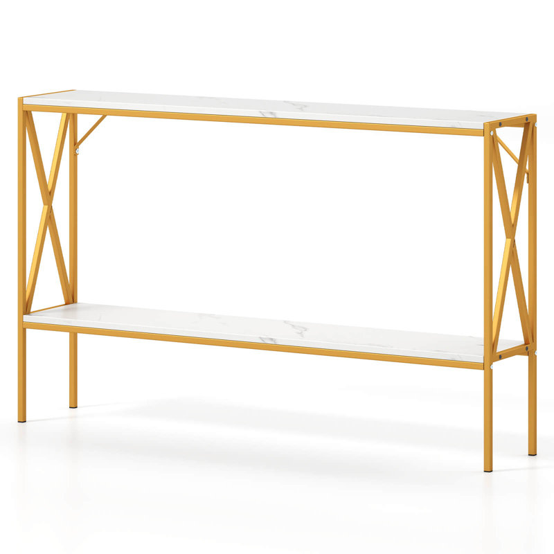 Narrow Console Table 2-tier Entryway Table With Storage 2 Support Bars Sofa Table White