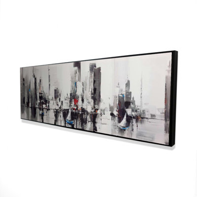 Bateaux abstraits avec impression de paysage urbain sur toile