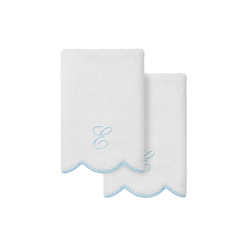 Ensemble de serviettes Linum Home Textiles 100% coton turc ADORNIA, E, Blanc / Bleu, Ensemble de 2 serviettes à doigts