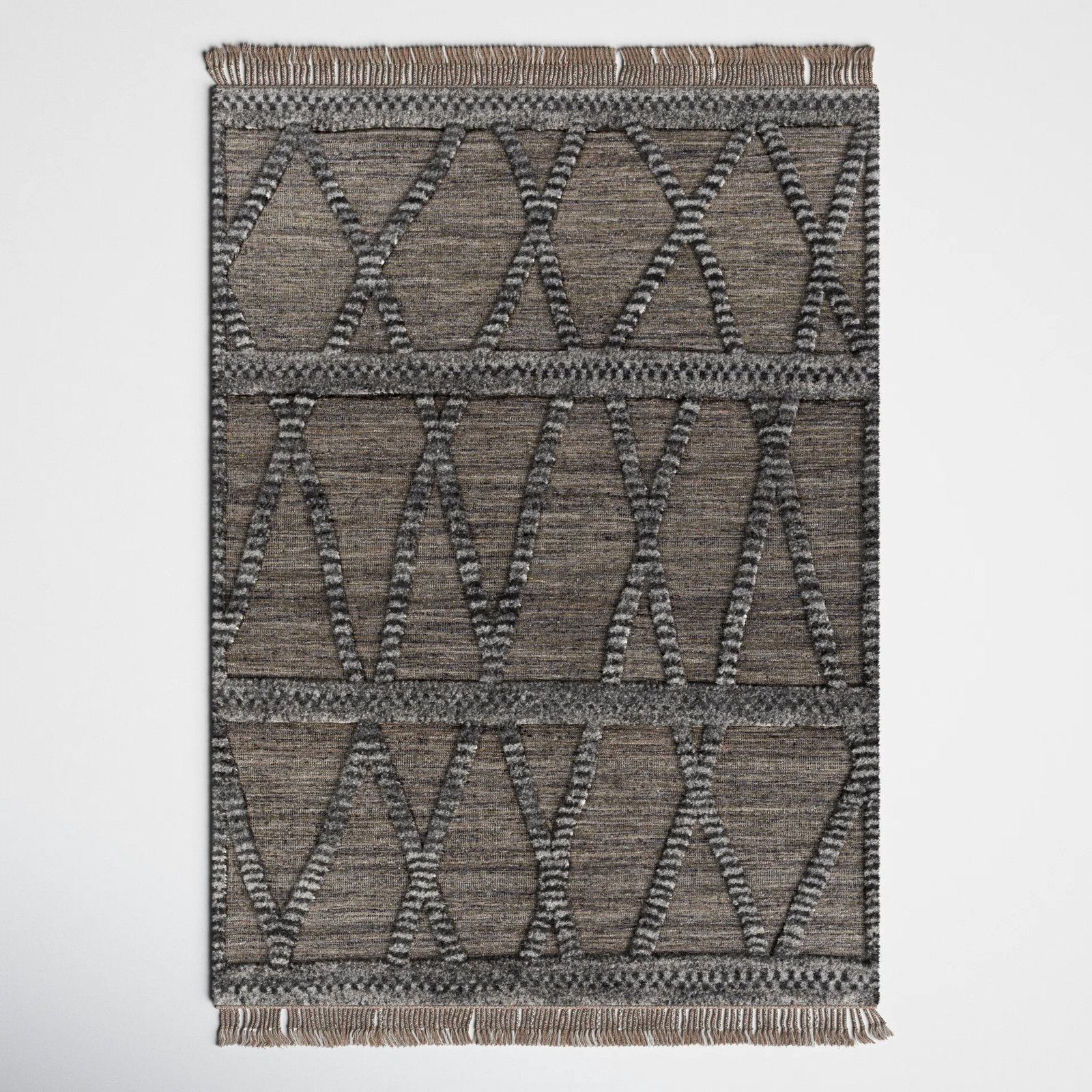 Leanna Hand-Knotted Wool Brown/Grey/Blue/Black Area Rug, Rectangle 5' x 7'6"