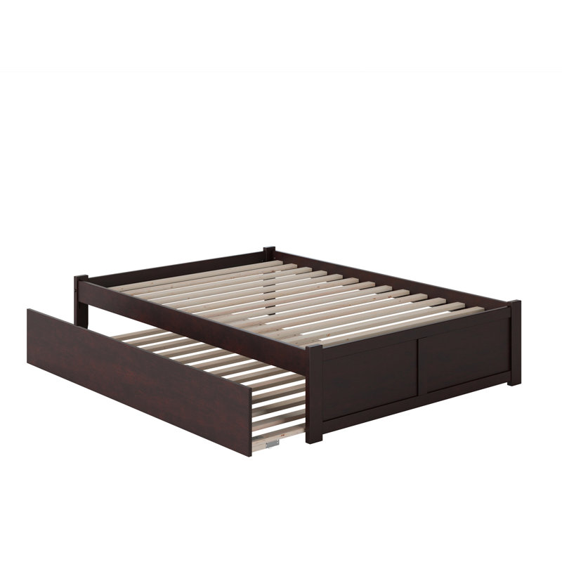 Lit double à panneau en bois massif avec lit gigogne Avdain, Double, Espresso