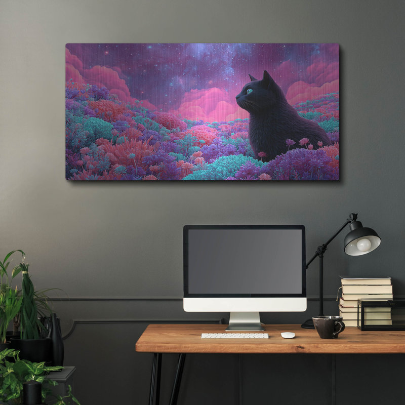  «Black Cat Cosmic Meadow» par Ann Klee, art mural en métal, 48 po x 24 po, H 24 po x l 48 po