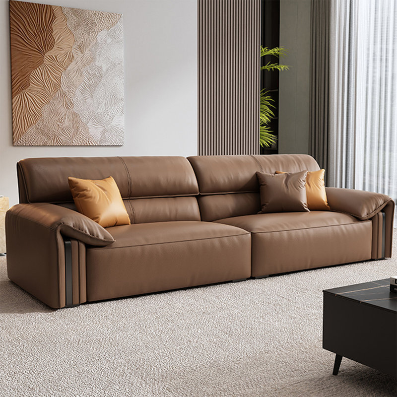 Brown Genuine Leather Modular Sofa cushion couch
