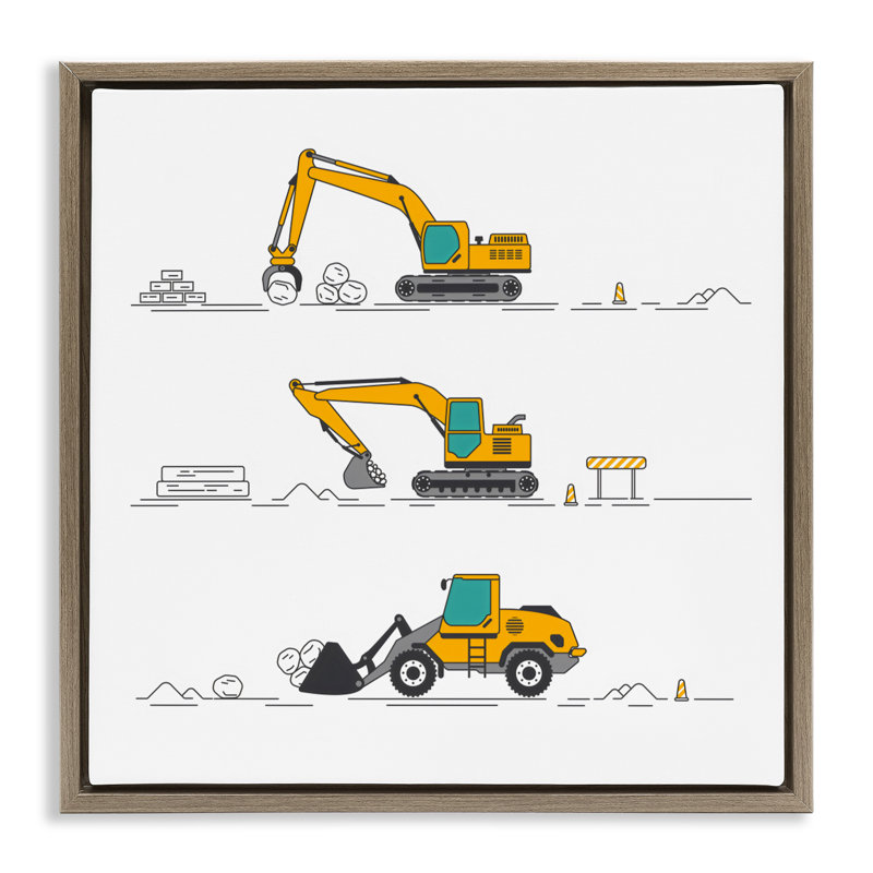 Cadre flottant Construction Digs Machine, design Creative Studio, H 25 po x l 25 po, Cadre flottant orme Montalcino