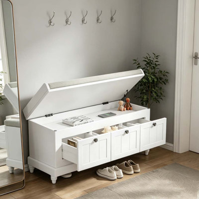 Banc à chaussures avec coussin et trois tiroirs