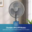 GEEPAS 16” Pedestal Free Standing Cooling Fan | 3 Speed 3 Blades Wide Angled Oscillation | Pivoting Head & Adjustable Height | Powerful Airflow Floor Fan | Home Office Use, 1 Year Warranty Grey 45W