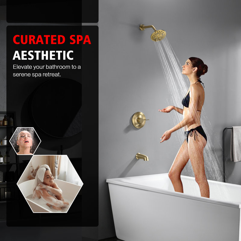 Sumerain Tub And Shower Faucet Set With 6 Spray Settings Rain Showerhead, Tub And Shower Trim Kit With Rogh-in Valve