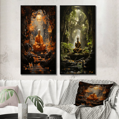 «Orange Brown Buddhist Art Buddhas Enlightenment», 2 pièces sur toile