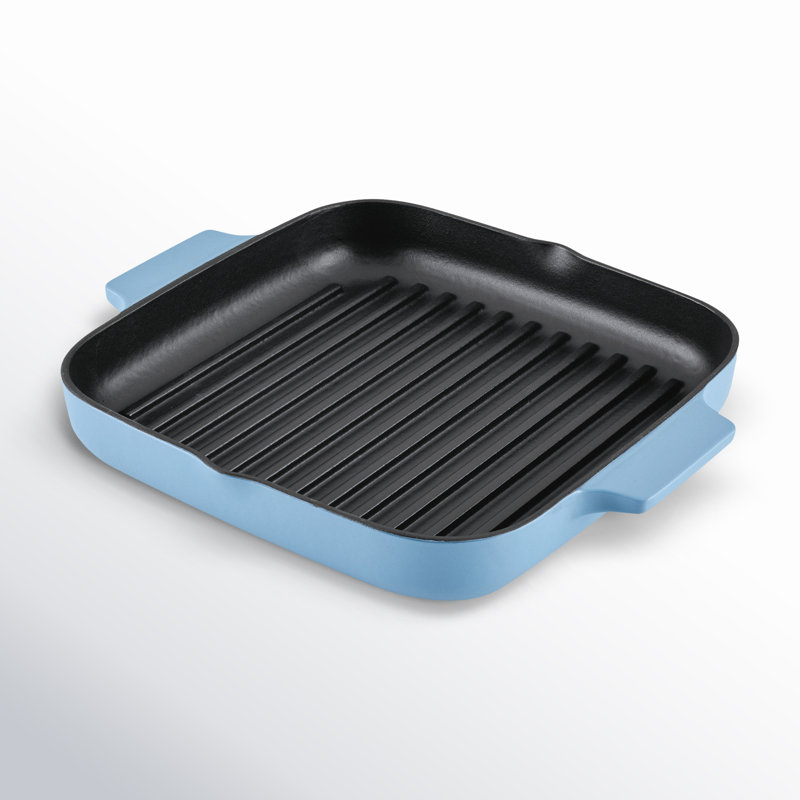 KitchenAid Enameled Cast Iron Square Grill and Roasting Pan, Blue