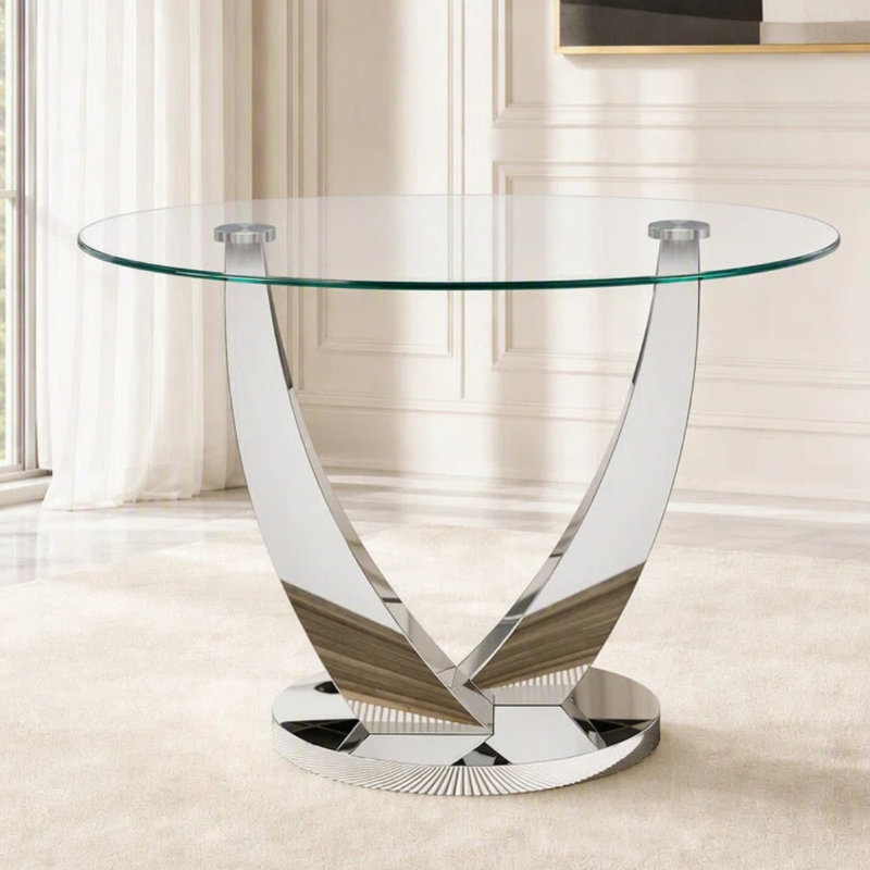 Table de salle à manger ronde 47,2 "en verre pour 4 à 6 personnes, table en verre transparent, table à manger ronde moderne pour cuisine, salle à manger, appartement