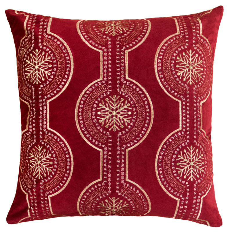 Damask Velvet Throw Pillow, Red