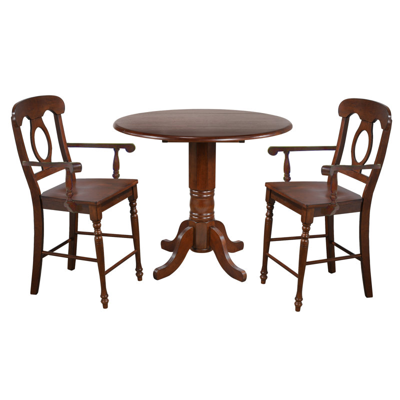 Littoral Solid Wood Counter Height Stool with Arms, Napoleon Back - Chestnut, Chestnut