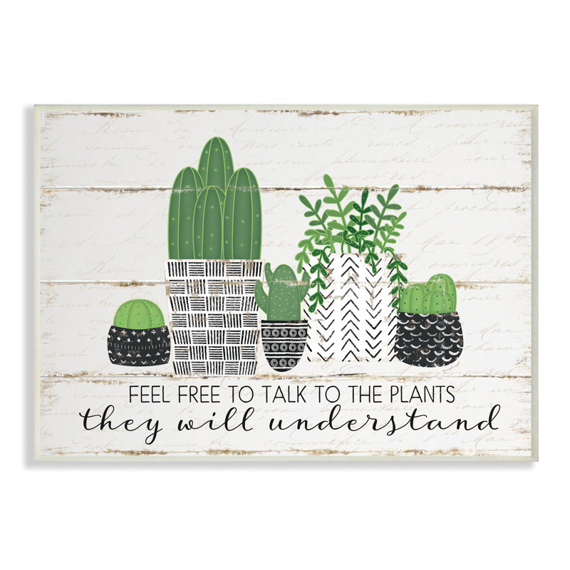 «Feel Free to Talk Cacti Succulents», impression, Plaque murale, H 13 po x l 19 po x P 0,5 po