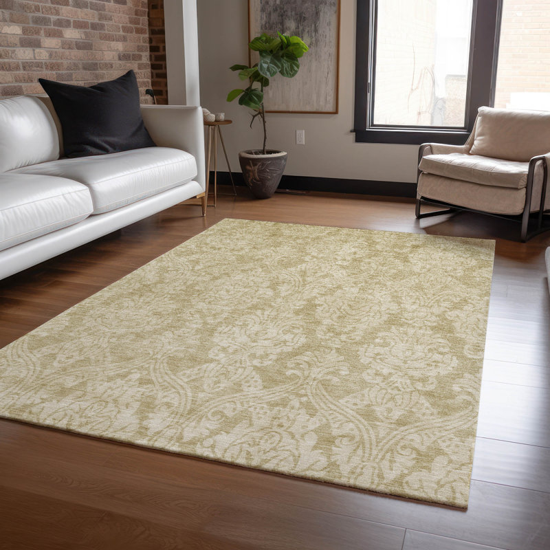 Tan Flat Woven Synthetic 5' x 7' Washable Rug