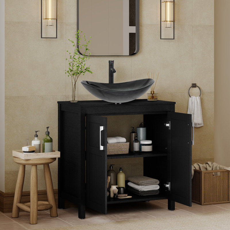 Meuble-lavabo simple 30 po avec lavabo moderne autoportant, Noir