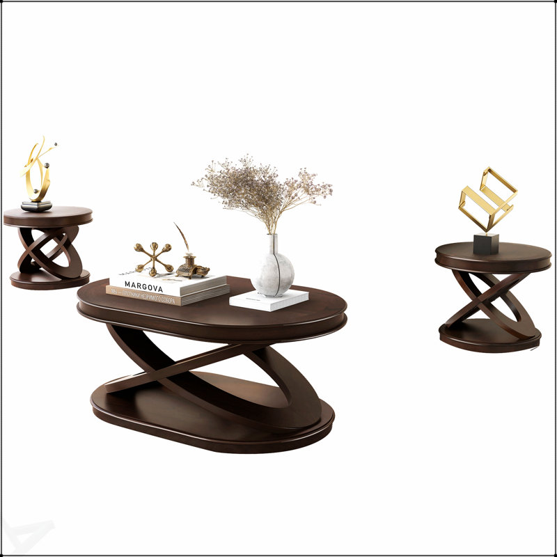 Ensemble de tables basses rétro avec 3 pièces, fabrication en bois durable et design élégant pour le salon