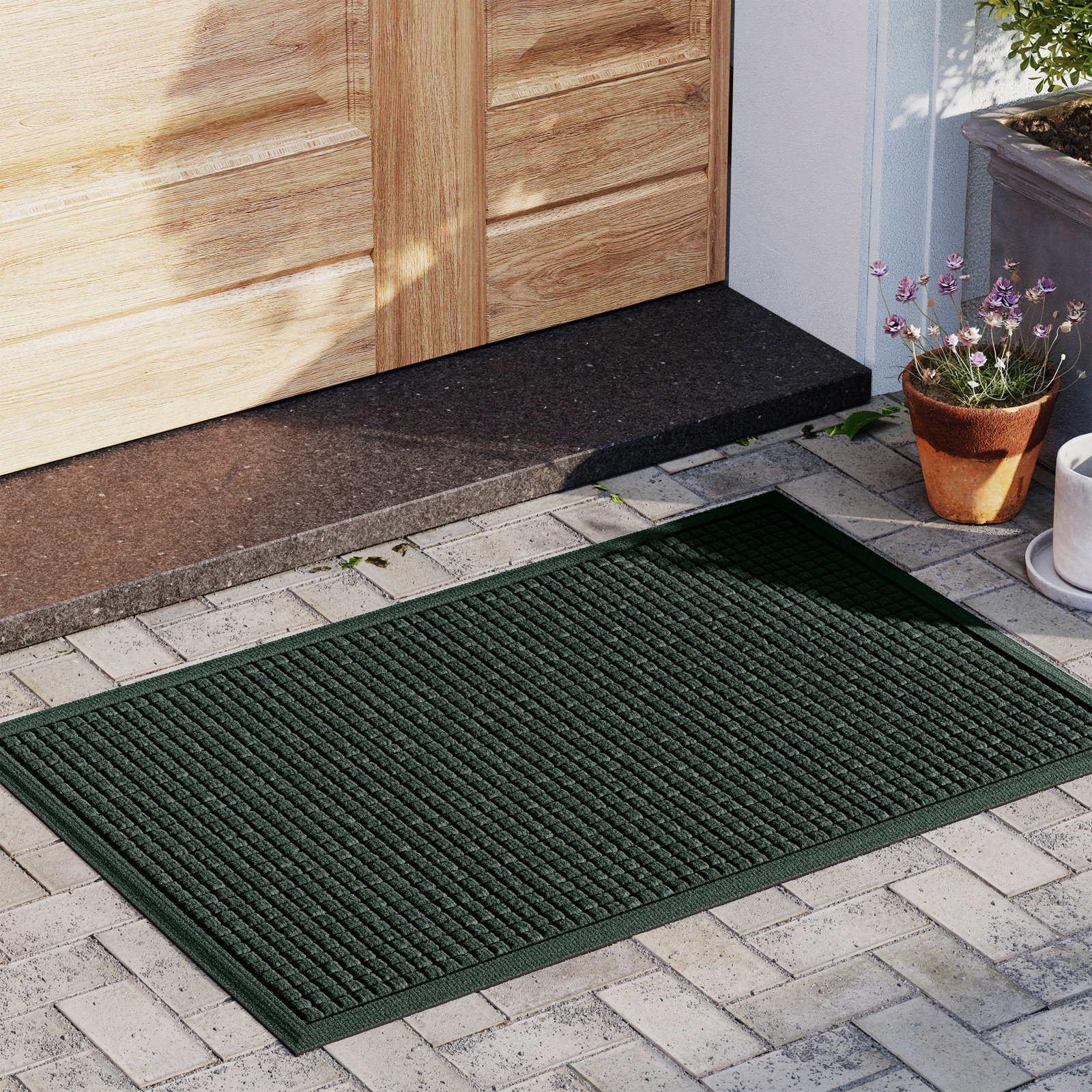 WaterHog Squares Non-Slip Doormat, Rectangle 2' x 3', Evergreen