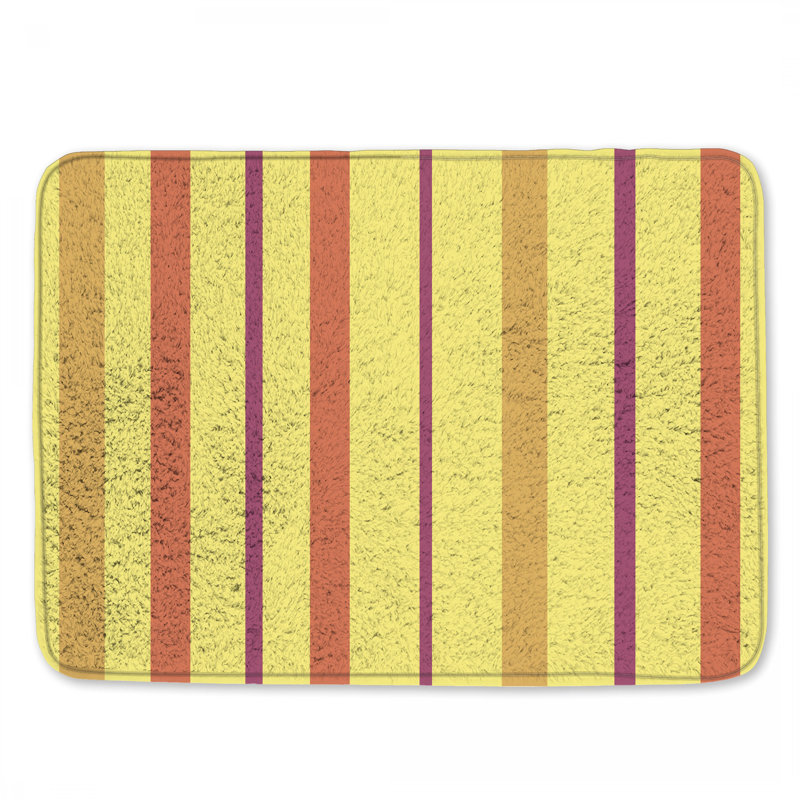 Tapis de bain jaune à rayures rouges, L 24 po x L 17 po