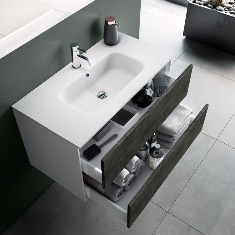 Canvar 101mm Single Bathroom Vanity with Drop In Ceramic Basin, Oxide, Dark Wood