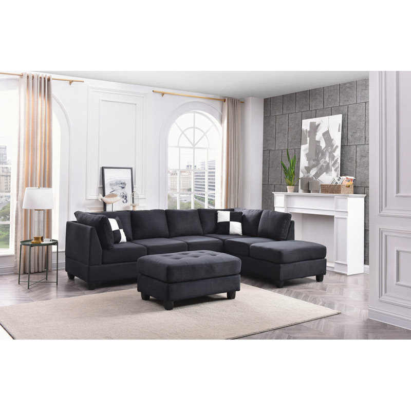 Canapé modulaire moderne avec méridienne, Noir