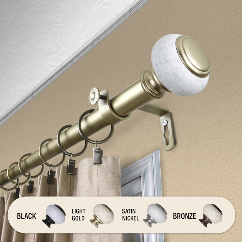 Maxman Stainless Steel Adjustable Single Curtain Rod, 2.75" H x 120" W x 3.63" D, Gold