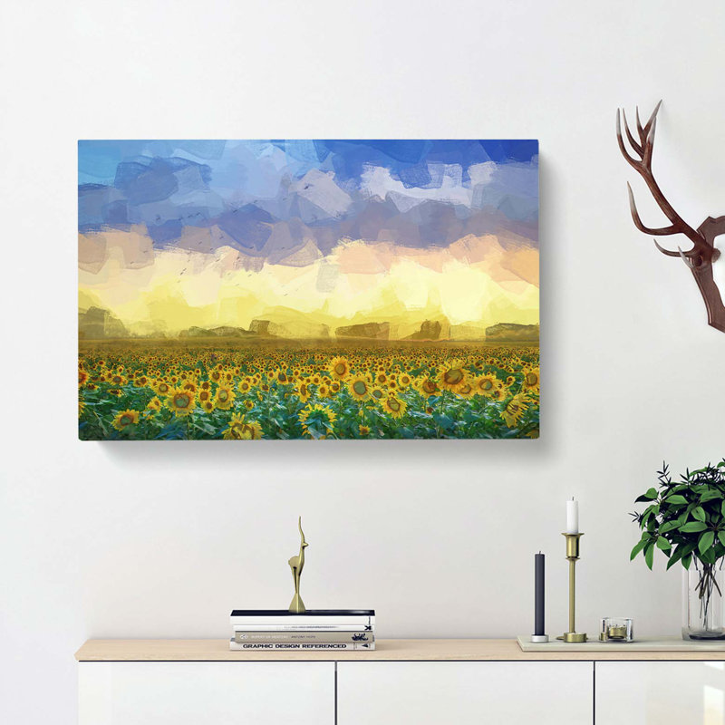 Flock of Birds Above Sunflowers in Abstract - Wrapped Canvas, 50cm H x 76cm W x 3cm D