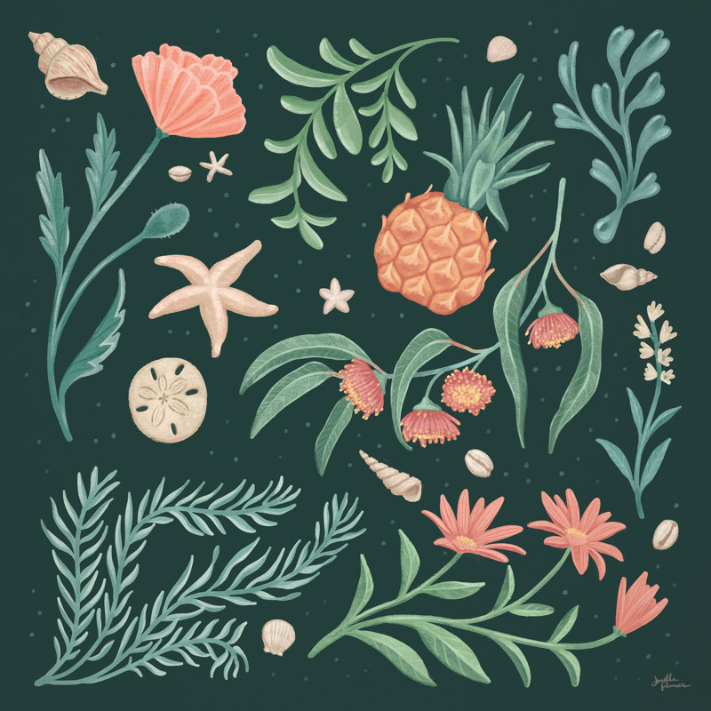 «Seaside Botanical III» par Janelle Penner, reproduction sur toile tendue, H 20 po x l 20 po, Oui, Cadre doré simple