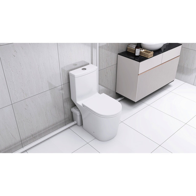 600W Macerating Toilet For Basement Enhancement: Dual Flush, 17.25" Comfort Seat, Soft-Close, 3 Water Inlets, White In Basement: Compliant Entries, Modern