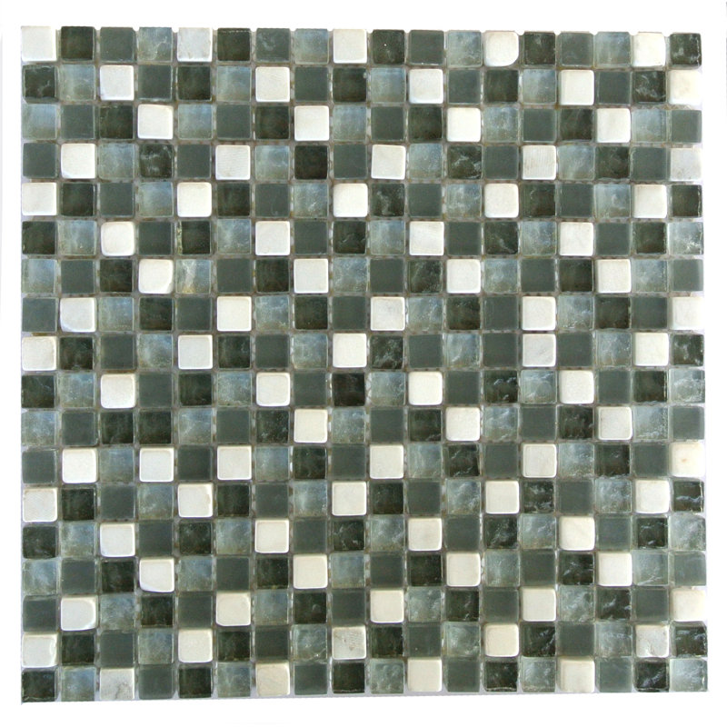 Quartz 0.63" x 0.63" Natural Stone/Glass Grid Mosaic Wall & Floor Tile, Green/White