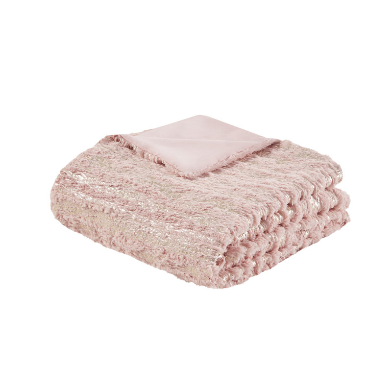 Blush and Gold Twin XL Faux Fur Duvet Cover Set