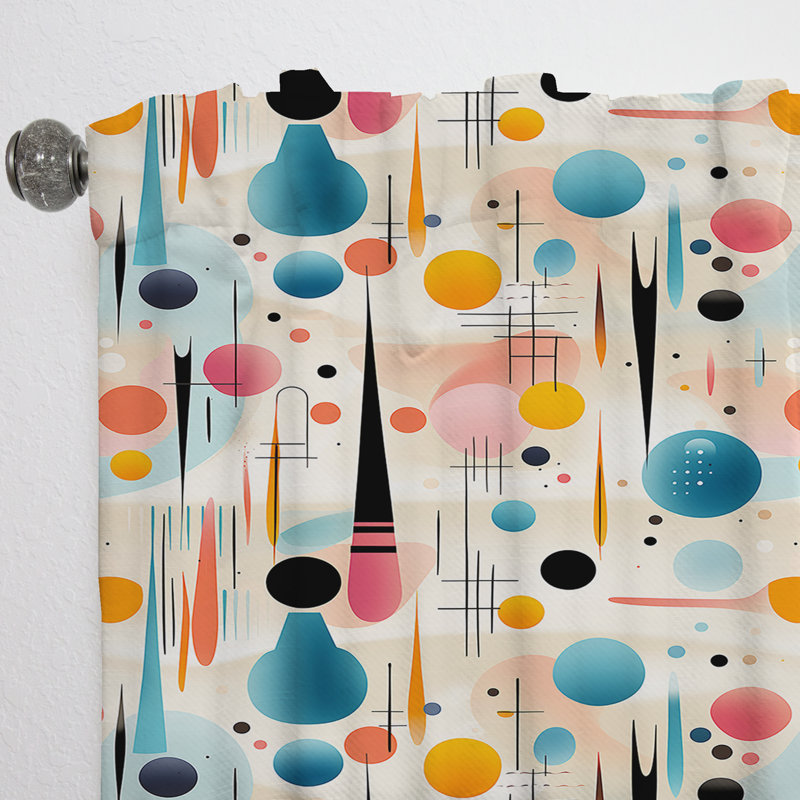 Motif géométrique multicolore Mid Century - rideau en velours moderne - obscurcissant - 1 panneau, L 52 po x L 108 po