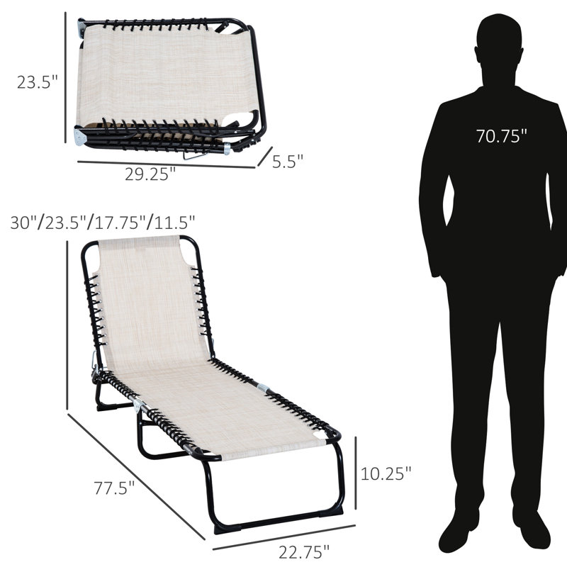 Cream White Outdoor Lounge Chair - 4 Reclining Back, Breathable Mesh For Patio, Poolside Foldable Patio Recline, Mesh, Outdoor, Beach, Use