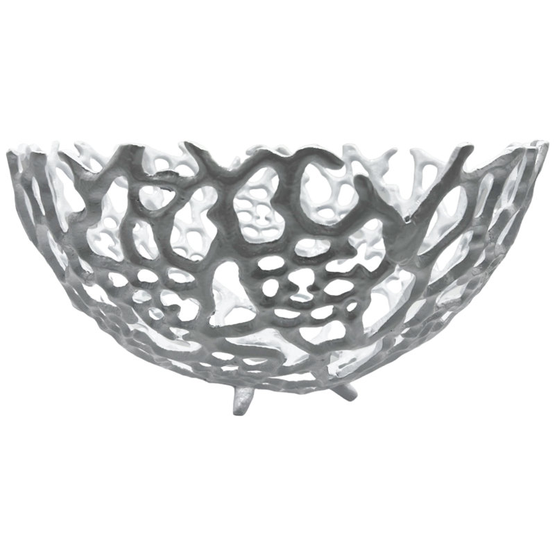 Bol décoratif décoratif fait à la main en aluminium, H 6 po x l 17 po x P 17 po, Blanc